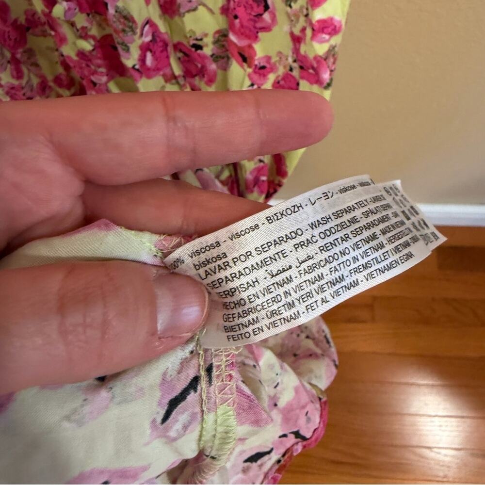 Zara Green Pink Floral V Neck Sexy Maxi Dress Medium - Picture 8 of 11